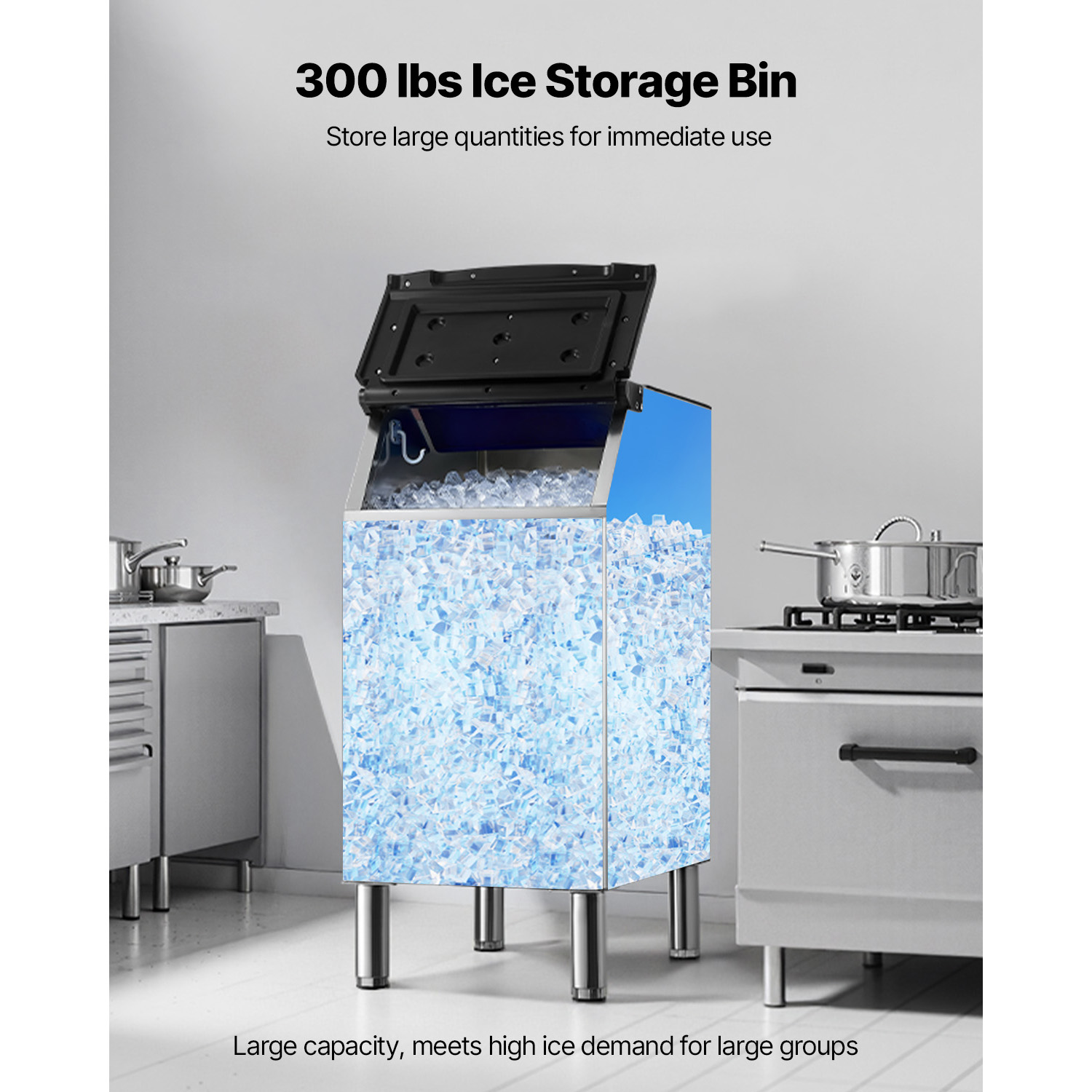 KFFKFF Commercial Ice Maker Storage Bin, 300 lbs Capacity, Stainless Steel Ice Storage Bin with Adjustable Non-Slip Rubber Feet, Ideal for Restaurants, Hotels, and Beverage Shops