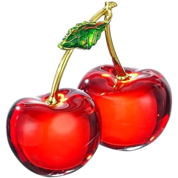 Crystal Cherry Decor - Glass Fruit Decor- Red Home Collectibles for Kitchen, Living Room