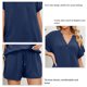 thumbnail image 3 of Conjuntos de 2 piezas para mujer, cuello en V, manga corta enrollada, Top, pantalones cortos con nudo, conjunto de trajes de Color puro de verano, 3 of 6