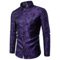 thumbnail image 1 of Camisa de manga larga con solapa y estampado de bordado de flores de anacardo para hombre, 1 of 5