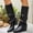 A_ Black, variant on Belt Buckle Square Low Heel Mid Calf Riding Slouch Boots for Women, Pointed Toe Solid Fall Casual Footwear Brown 36