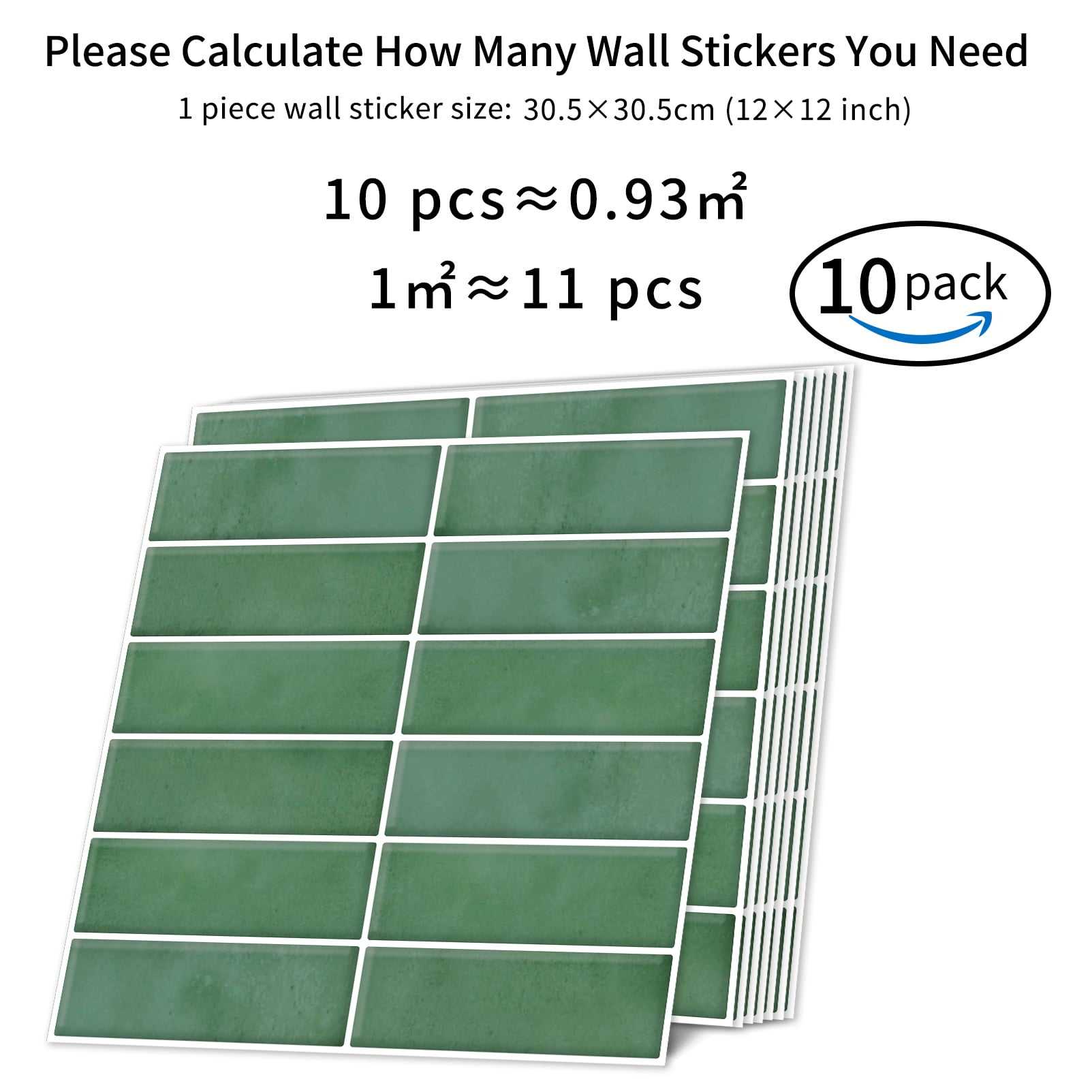 DEWOO Peel and Stick Backsplash - 10 Sheets of 12"×12" - 3D Adhesive Peel and Stick Tile Backsplash for Kitchen, Bathroom, Wall Tile, Light Green
