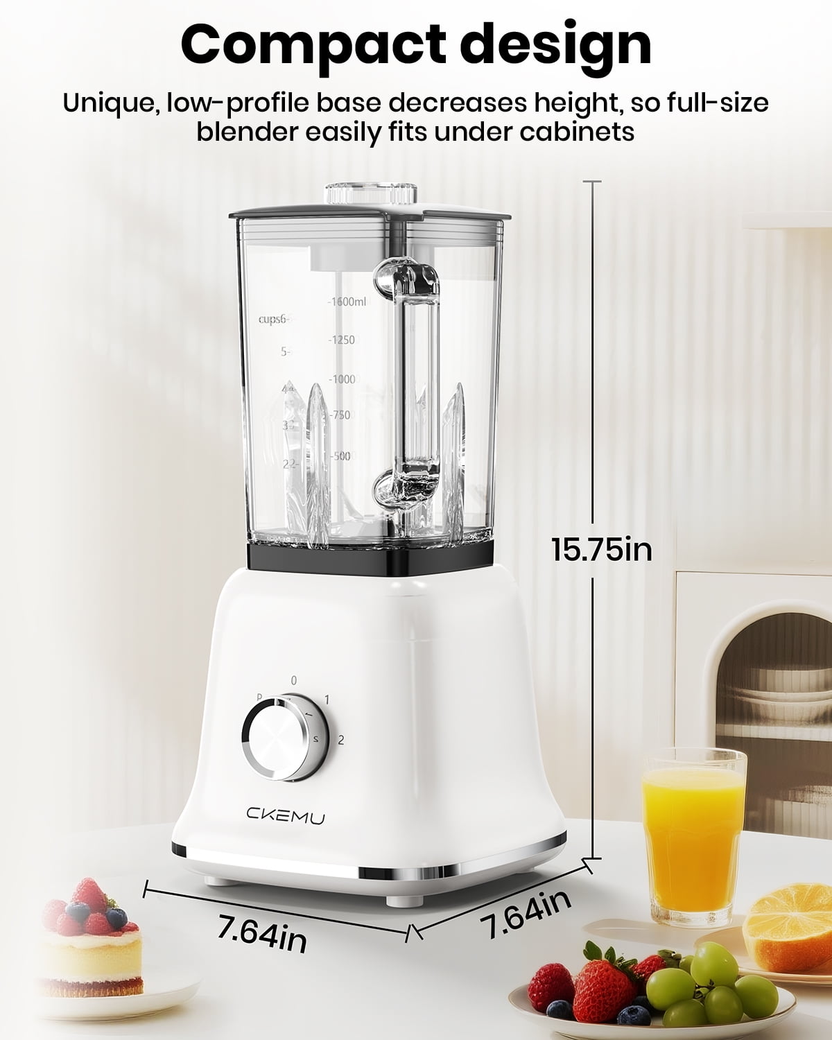CKEMU Professional Blender for Smoothies & Ice Crushing,58 Oz Glass Jar High-Powered Countertop Blender,750W,White
