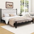 thumbnail image 2 of Euroco Wood Queen Size Wood Platform Bed with Upholstery Headboard, Black, 2 of 11