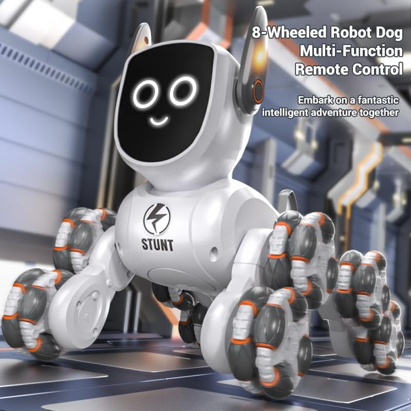 Remote Control Robot Dog Toys, RC Smart Robot Intelligent Pets 8WD Gesture Sensing Stunt Toys with Light and Music, Gifts for 8+ Years Old Boys Kids