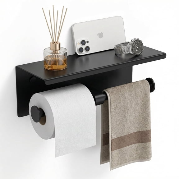 TVOFEK Toilet Paper Holder Wall Mounted with Shelf for Bathroom, Wall Mounted Double Rolls Tissue Paper Holder SUS304 Stainless Steel, Matte Black