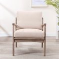 Wood Frame Armchair, Linen Upholstered Accent Chair Lounge Chair, Mid