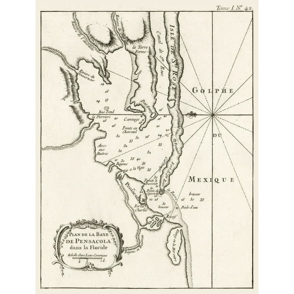 Historic City Map - Pensacola Florida - Bellin 1764 - Vintage Wall Art