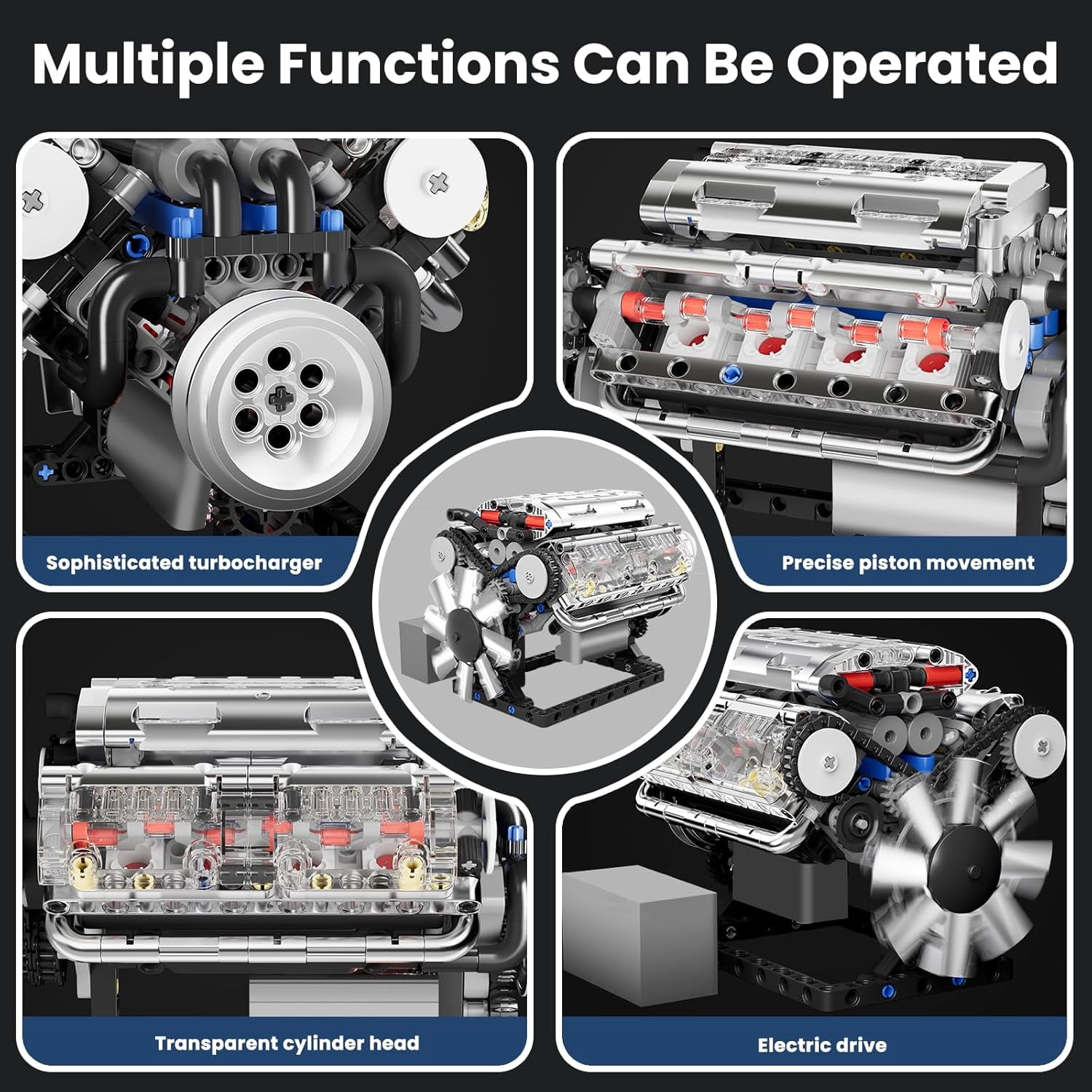 V8 Engine Model Kit Build Your Own STEM Mini V8 Model Engine Building Blocks Sets that Worksfor Adults,535Pcs