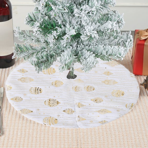 AuroraX Small White Plush Christmas Tree Skirt with Gold Sequin Accents Soft Stylish Tree Mat 15" for Artificial Trees