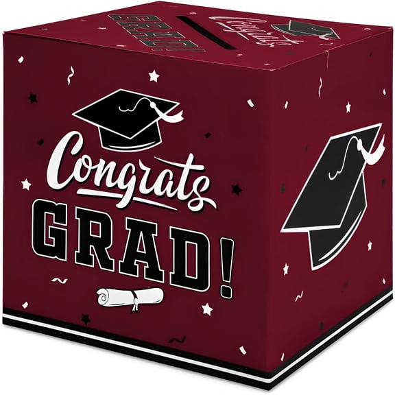 CCOCC Maroon Graduation Card Box, Sturdy Paper Money Holder for Gift Cards And Notes, Elegant Party Decorations And Favors For High School And College