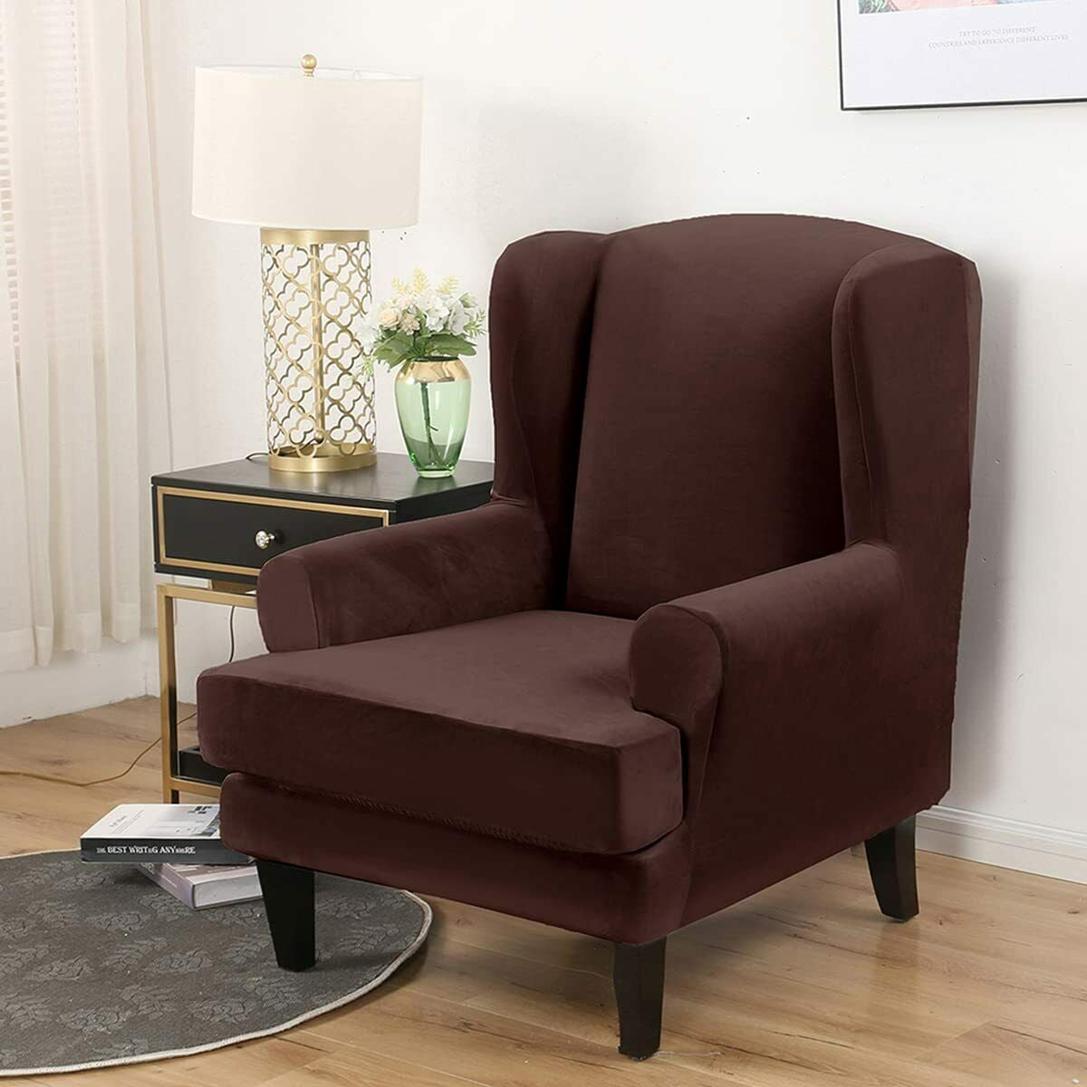 SHANNA Wingback Chair Slipcover Sofa Furniture Protector 2-Piece Armchair Covers with Seperate Seat Cushion Cover