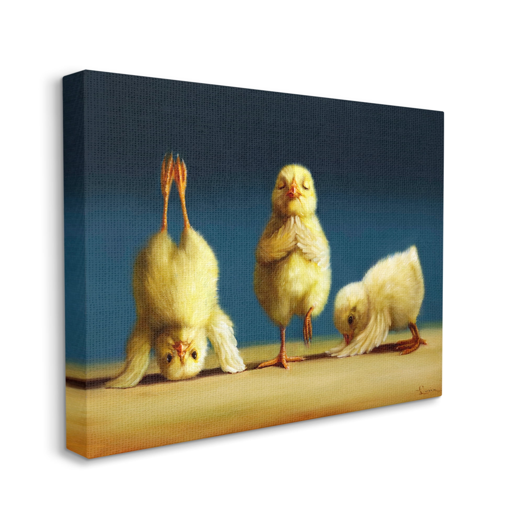 Yoga Chicks Funny Stretching Poses Farm Animal Painting Animals & Insects Painting Gallery-Wrapped Canvas Print Wall Art