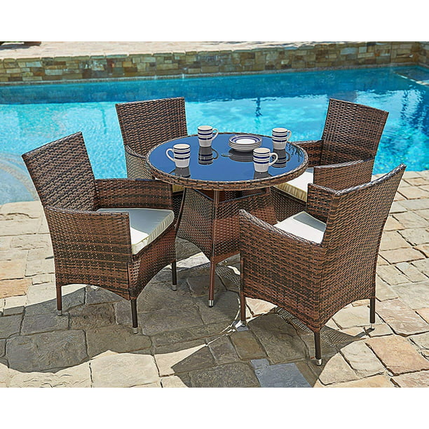 Suncrown 5 Piece Outdoor Patio Dining, Round Resin Wicker Outdoor Dining Table