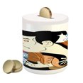 thumbnail image 1 of Kabuki Piggy Bank, Performer Portrait with Japanese Waves and Mount Hill Illustration, Ceramic Coin Bank Money Box for Cash Saving, 3.6" X 3.2", Multicolor, by Ambesonne, 1 of 4