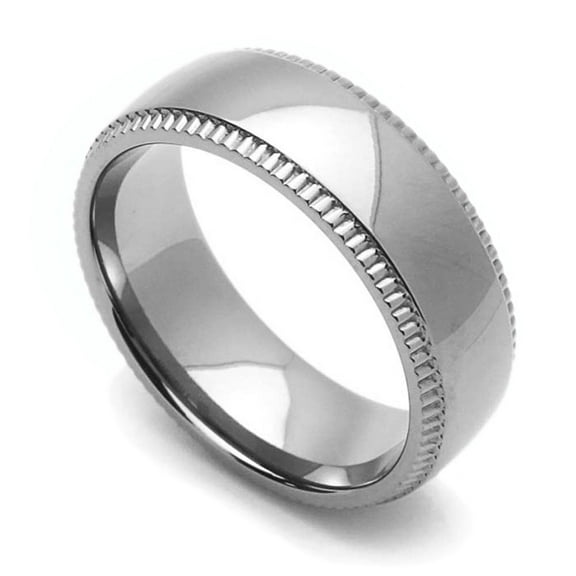 7MM Comfort Fit Titanium Wedding Band Milgrain Edges Classic Domed Ring (Size 7 to 14)