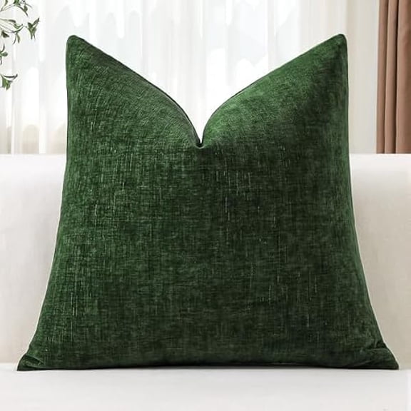 Eryueer Chenille Cushion Covers 40x40 cm Soft Green Decorative Throw Pillow Covers 16x16 Inch Square Cushion Case Solid Pillowcases for Couch Sofa Living Room Bed Home Decor (Green)