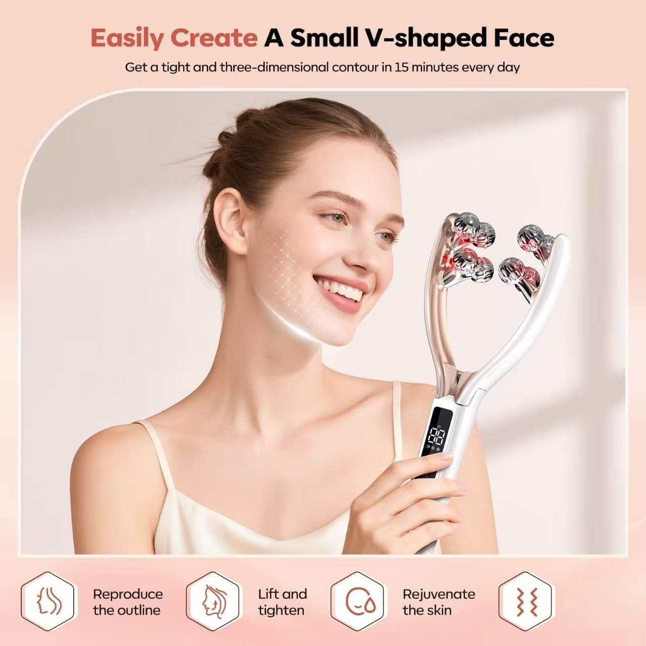 Wiher Face Roller Device,Electric Face Lifting Device with Vibration Massage,3-level RF Radio Frequency 9-level Microcurrent and Two Light Therapy,Reduce Swelling Tightening Skin for Home,Travel Use