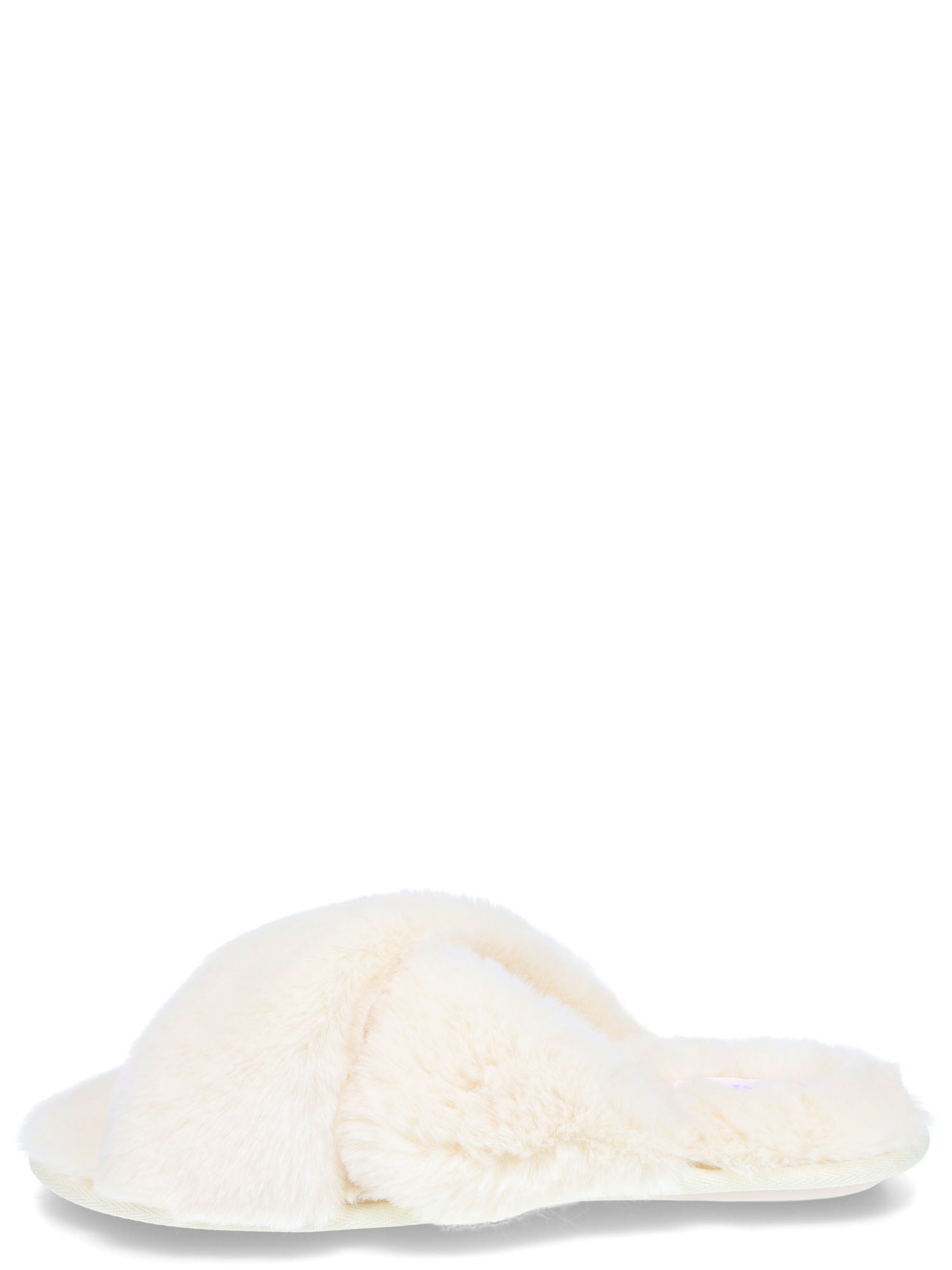 Joyspun Women's Faux Fur Crisscross Slippers, Sizes 6-11