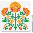 thumbnail image 1 of Kit de plantillas botánicas simétricas: plantilla reutilizable de flores y hojas de 11,8 x 11,8 pulgadas para pintura mural moderna., 1 of 8