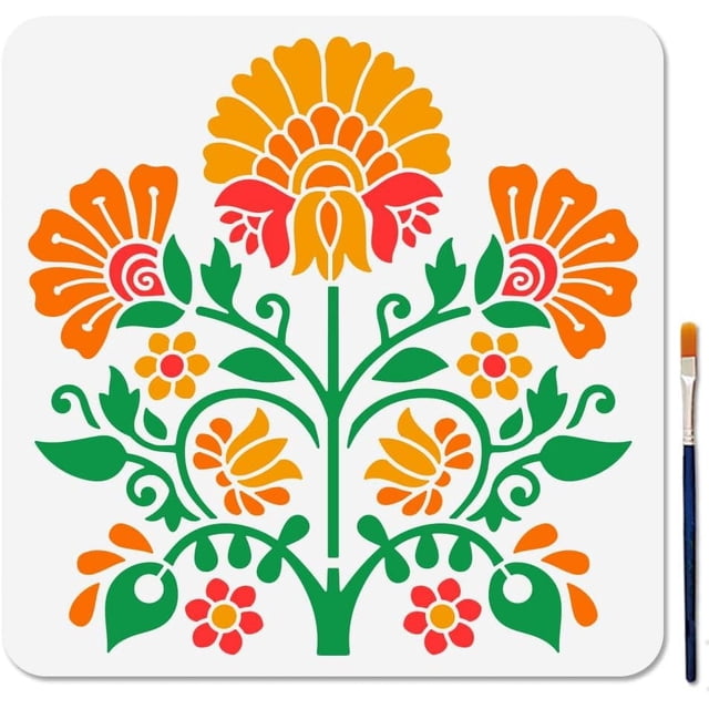 Kit de plantillas botánicas simétricas: plantilla reutilizable de flores y hojas de 11,8 x 11,8 pulgadas para pintura mural moderna.