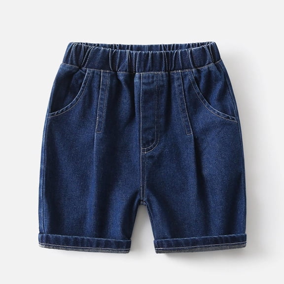NAISIBABY Boys Denim Shorts, Fashion Summer Elastic Waist with Pockets Kids Casual Jean Shorts Blue Size 6-7