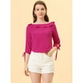 thumbnail image 3 of DARING DIVA Polka Dots Ruffled Neck 3/4 Sleeve Blouse Top S Hot Pink, 3 of 6