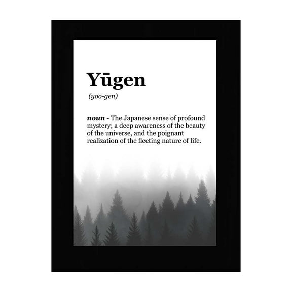 Y?gen Definition, Black Frame 8x10 Decorative Wall Plaque With Easel Acrylic Stand | Elegant Forest Design | Inspirational Typographic Decoration