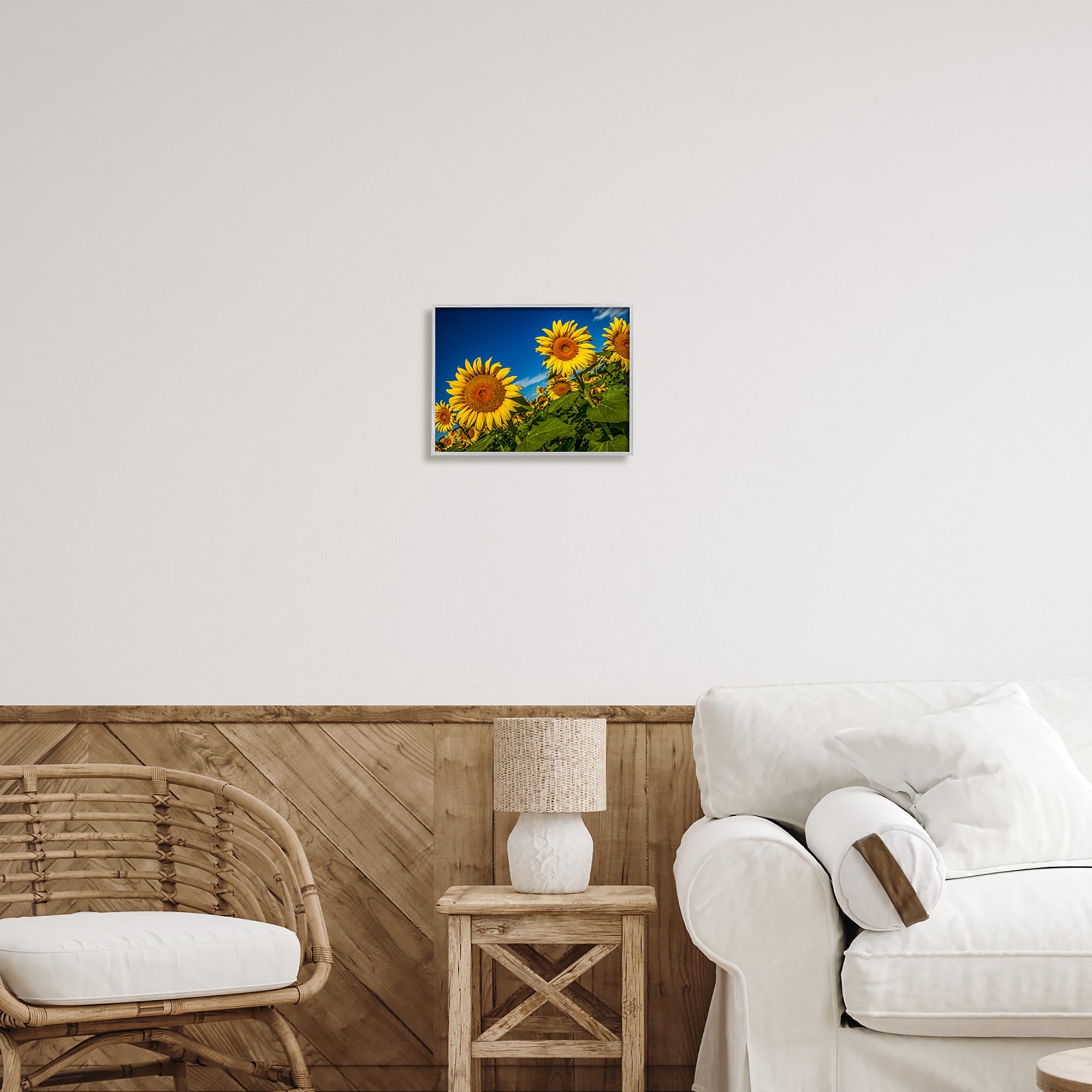 Stupell Industries Gorgeous Sunflower Field Summery Blue Clouds Sky Photograph Gray Framed Art Print Wall Art, Design by Steve Smith