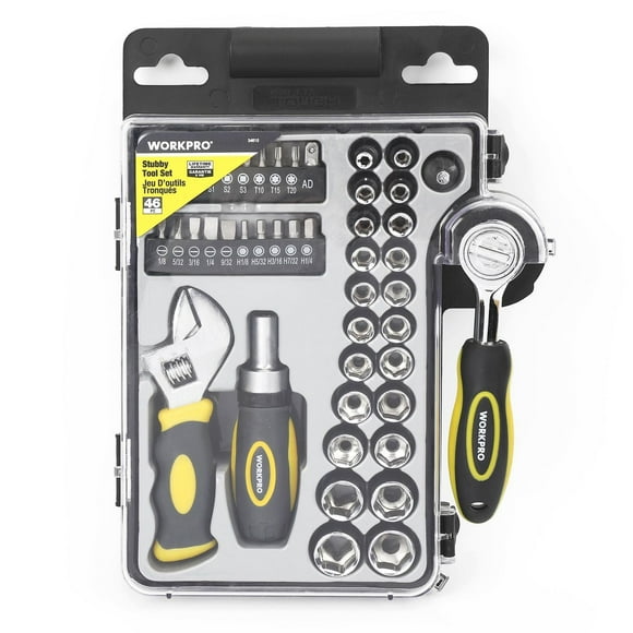 Workpro Stubby Tool Set - 46 Piece,Socket Ratchet Wrench Set,Clear Lid Case