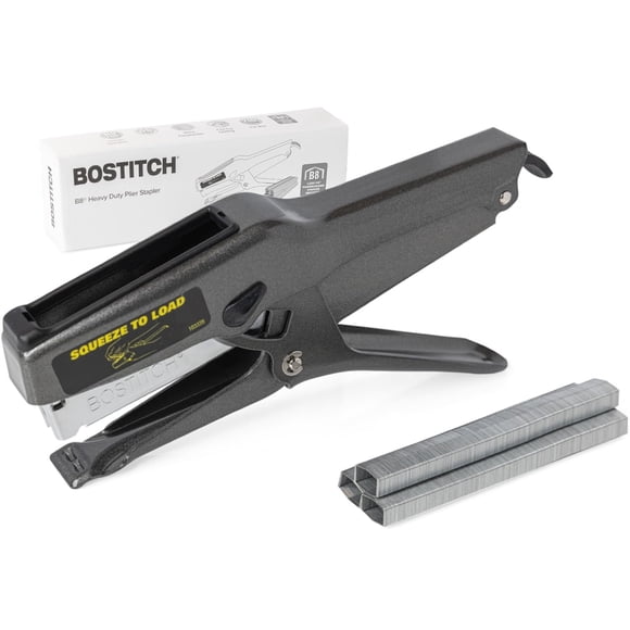 Bostitch Office B8 Plier Heavy Duty Stapler with 1250 1/4" Staples - Full Strip Metal Bostitch Stapler for Cardboard, Paper and Fabric (45 Sheet Capa