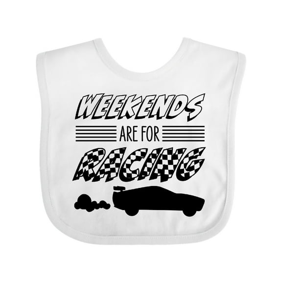 Inktastic Weekends Are for Racing Race Car Silhouette and Racing Flag Boys or Girls Baby Bib
