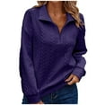 thumbnail image 2 of Heisall Womens Sweatshirts Long Sleeve V Neck Zip Up Solid Color Embossed Casual Knit Pullover, 2 of 8
