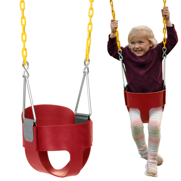 Eastern Jungle Gym Heavy-Duty High Back Full Bucket Toddler Swing Seat | Coated Swing Chains Fully Assembled | Red Swing Set Accessory