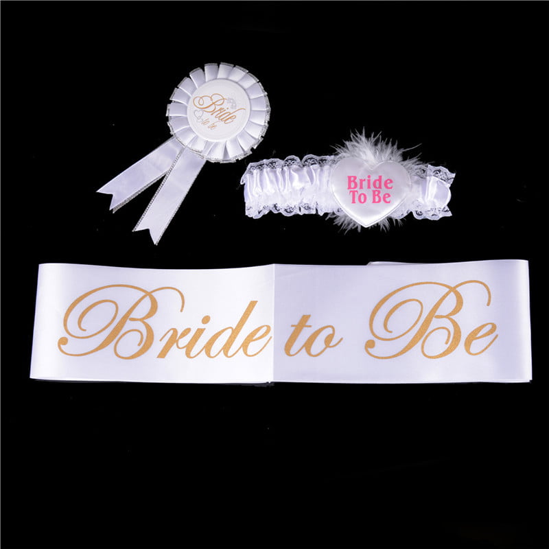 4Pcs Bride to Be White Garter Sash  Badge Rosette Bachelorette Party Set^ 
