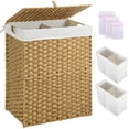thumbnail image 1 of Greenstell Cesta para la colada con tapa, no necesita instalación, cestas de mimbre para la colada de 110 L, plegable, 2 bolsas con forro extraíble, cesta para ropa de 2 secciones, cesta para la colad, 1 of 5