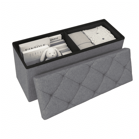 ZEUKMXOO 43" Folding Storage Ottoman Bench with Thicker Seat, Ottoman Foot Rest & Storage Chest, for Bedroom Living Room Entryway, Storage for Blankets, Support 400lb Capacity, Grey