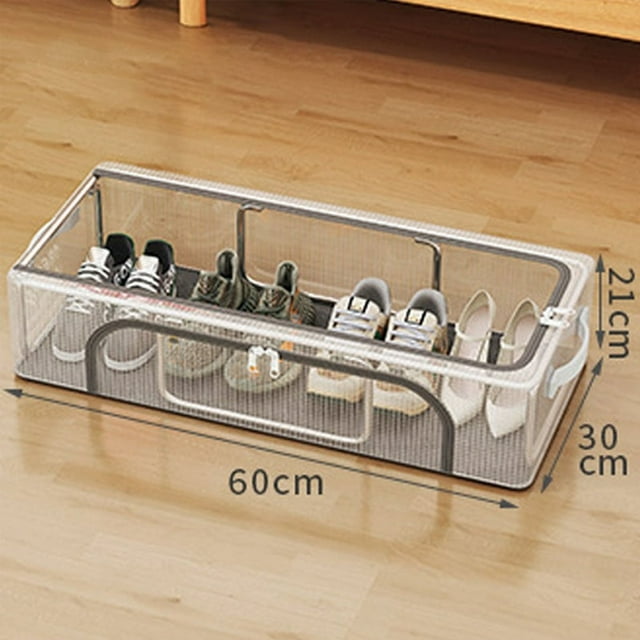 Vaidha PVC Shoe Storage Box Foldable Underbed Shoe Organiser Transparent Thickened Steel Frame Foldable Storage Boxes