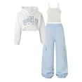 thumbnail image 2 of Dakiuu Girls Letter Graphic 3 Pieces Outfits Spring Winter Clothes Fashion Whiter Camisoles Workout Hoodies Crop Top and Jogger Sweatpants Set Sky Blue 7-8 Years (8Y), 2 of 6