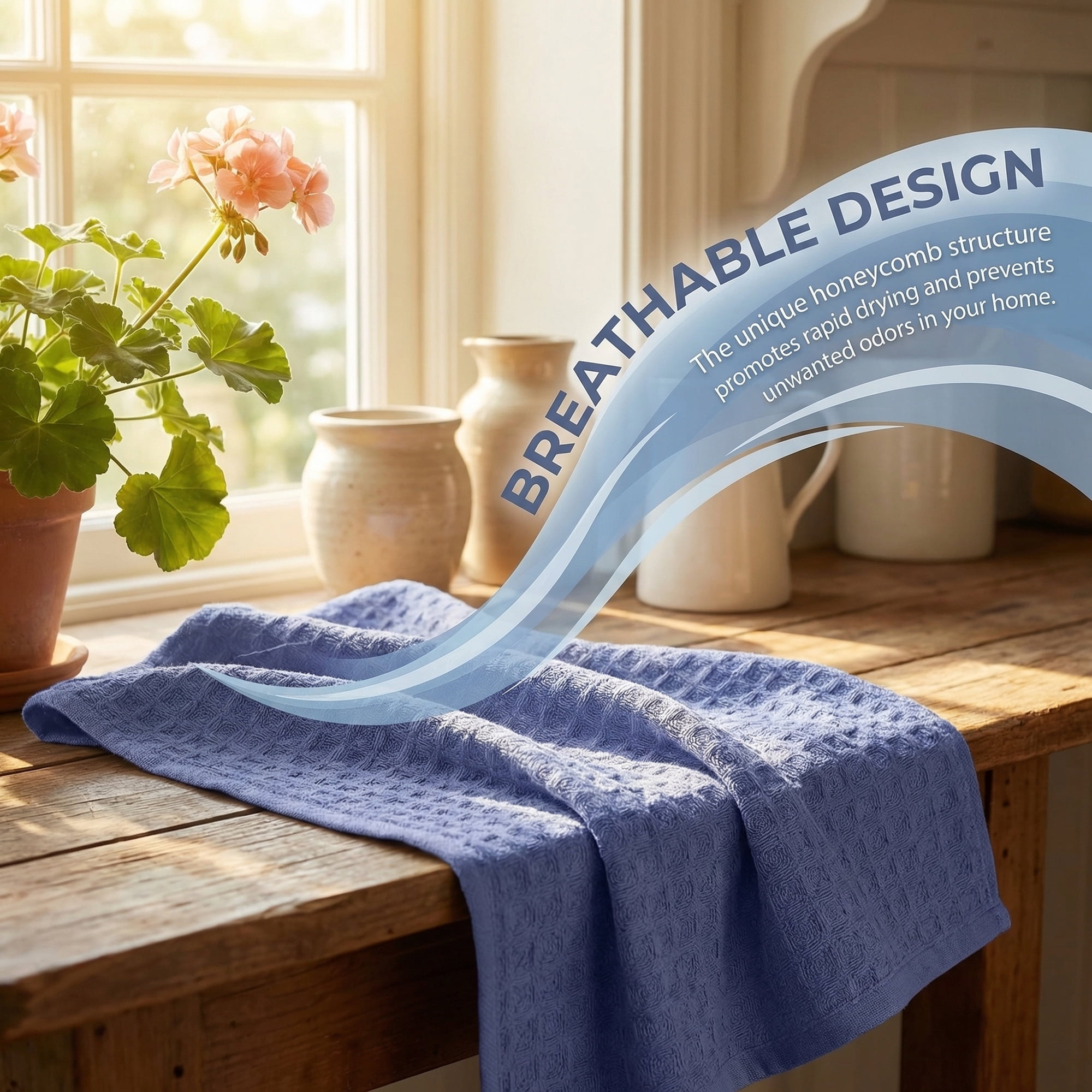 Unique Bargains 2Pcs 100% Cotton Waffle Weave Solid color Kitchen Towels Blue 12" x 12"