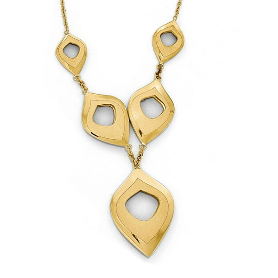 14K Yellow Gold necklace Beaded Polished and Brushed with 2in ext.