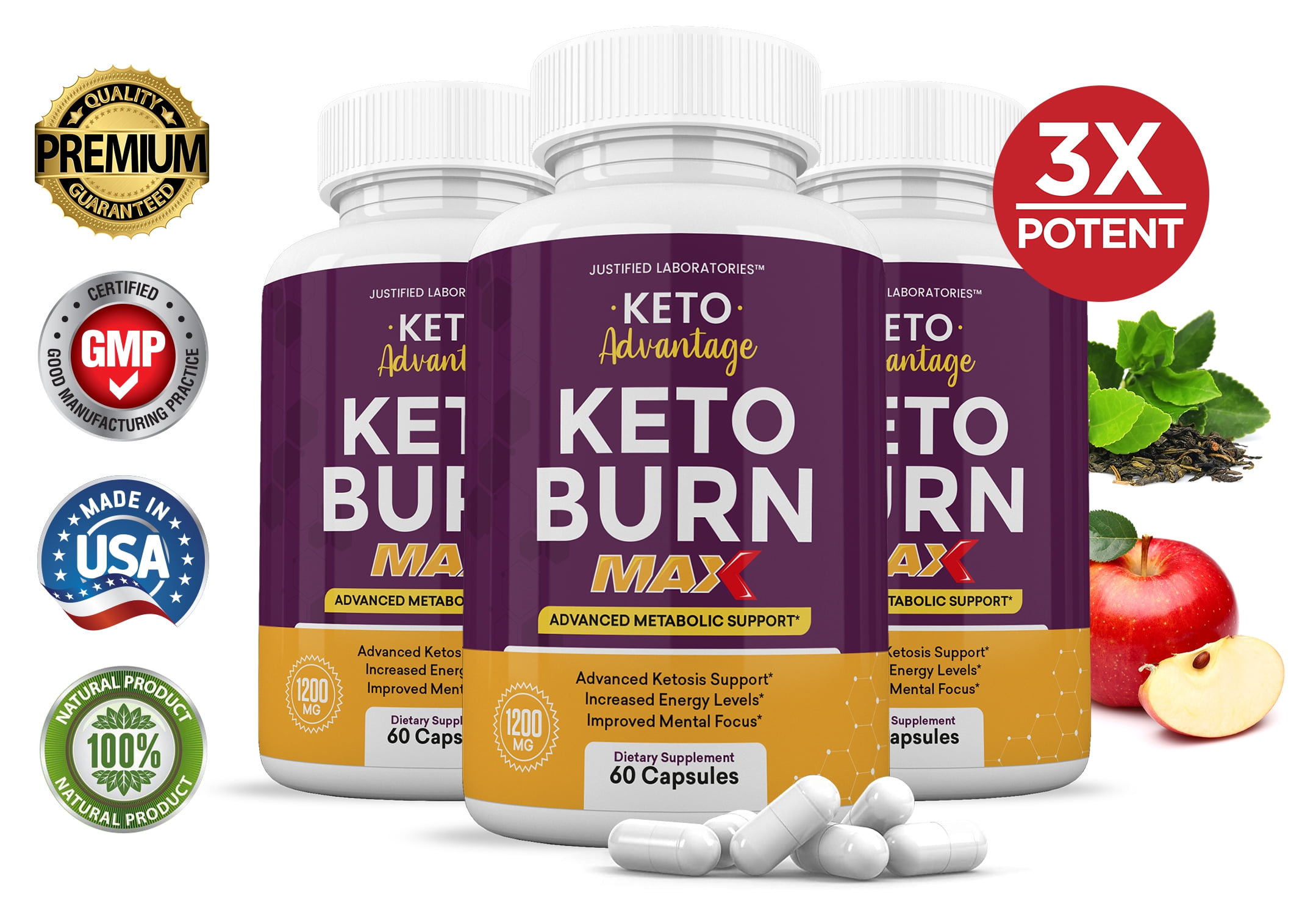 (3 Pack) Keto Advantage Keto Burn Max 1200MG Pills Advanced Ketogenic Supplement Includes goBHB Exogenous Ketones Premium Ketosis Support for Men Women 180 Capsules