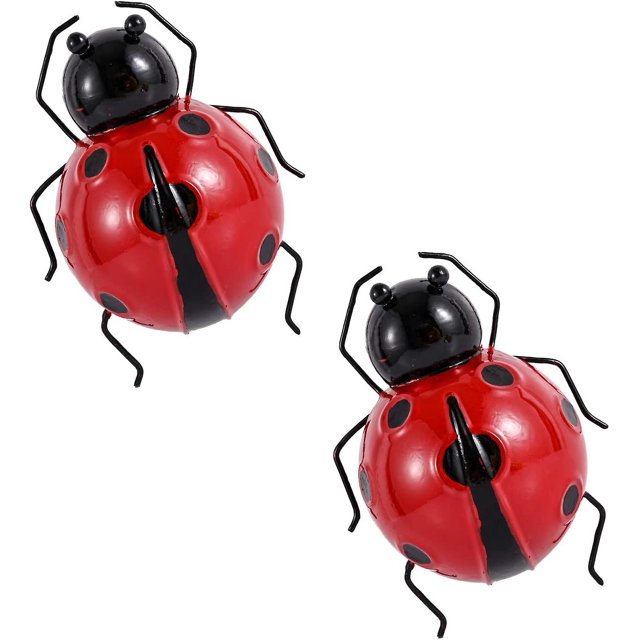 RedArte de metal Mariquitas Esculturas 3D Mariquitas decorativas Pared de jardín Interior y exterior Juego de 2 colgantes de pared (rojo)