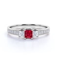 thumbnail image 3 of JeenMata Vintage 1 ct Square Cut Sunset Lab Created Ruby 3 Stone Engagement Ring in 18K White Gold over Silver, 3 of 7
