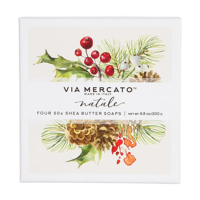 Jabón de manteca de karité Via Mercato Natale, caja de regalo de lujo (juego de 4, 50 g cada uno) - Natale