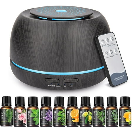 FVLOENG Essential Oils Aromatherapy Diffuser Mist Ultrasonic Humidifiers Vaporizer for Large Room Home Bedroom Baby Office Car, with 10Pcs*10ml Pure Essential Oil Gift Set,with Remote Control(Black)