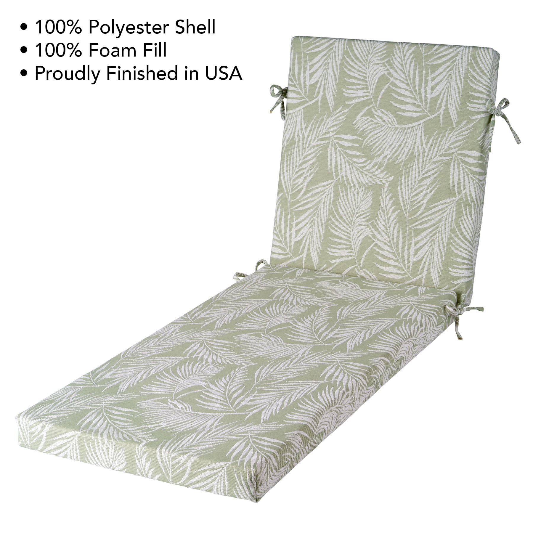 Better Homes & Gardens 72" x 23" Outdoor Chaise Lounge Cushion, 1-Piece, Palm Green