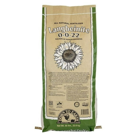 Down To Earth Organic Langbeinite Fertilizer Mix 0-0-22, 50 lb