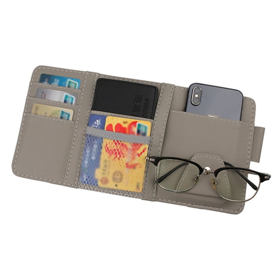 Car Sun Visor Storage Organizer, Storage Pouch For Car Truck SUV Accessories, Sunglasses Holder And Net Zipper, Pocket Organizer Sunglasses Pen Key Lipstick-grey
