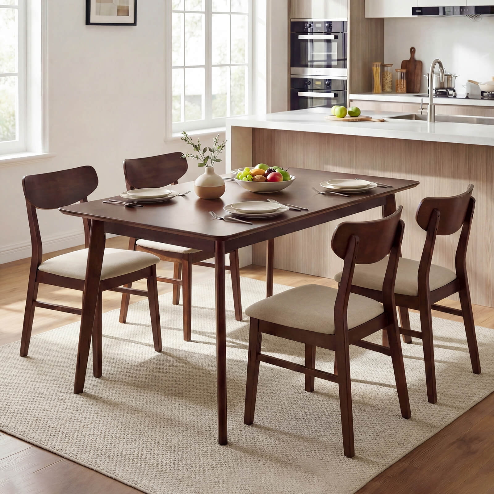 Costway Rectangle Dining Table for 4-6 People, 47” Kitchen Table wirh Rubber Wood Legs Walnut